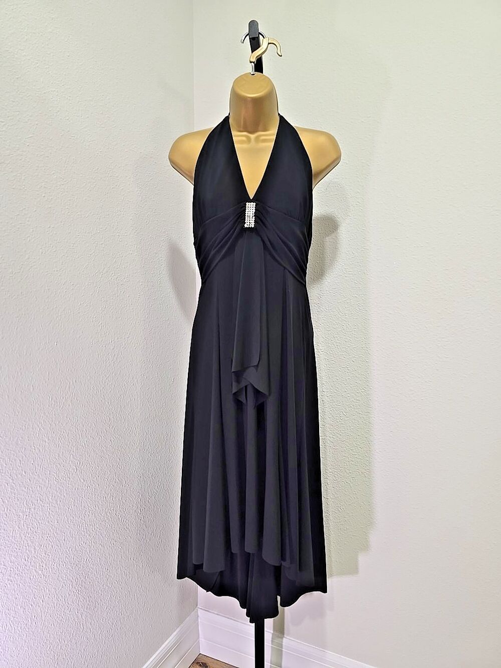Y2K Babydoll Rhinestone Assymetric Midi Prom Hoco Dress Sz 10 Black Whimsigoth